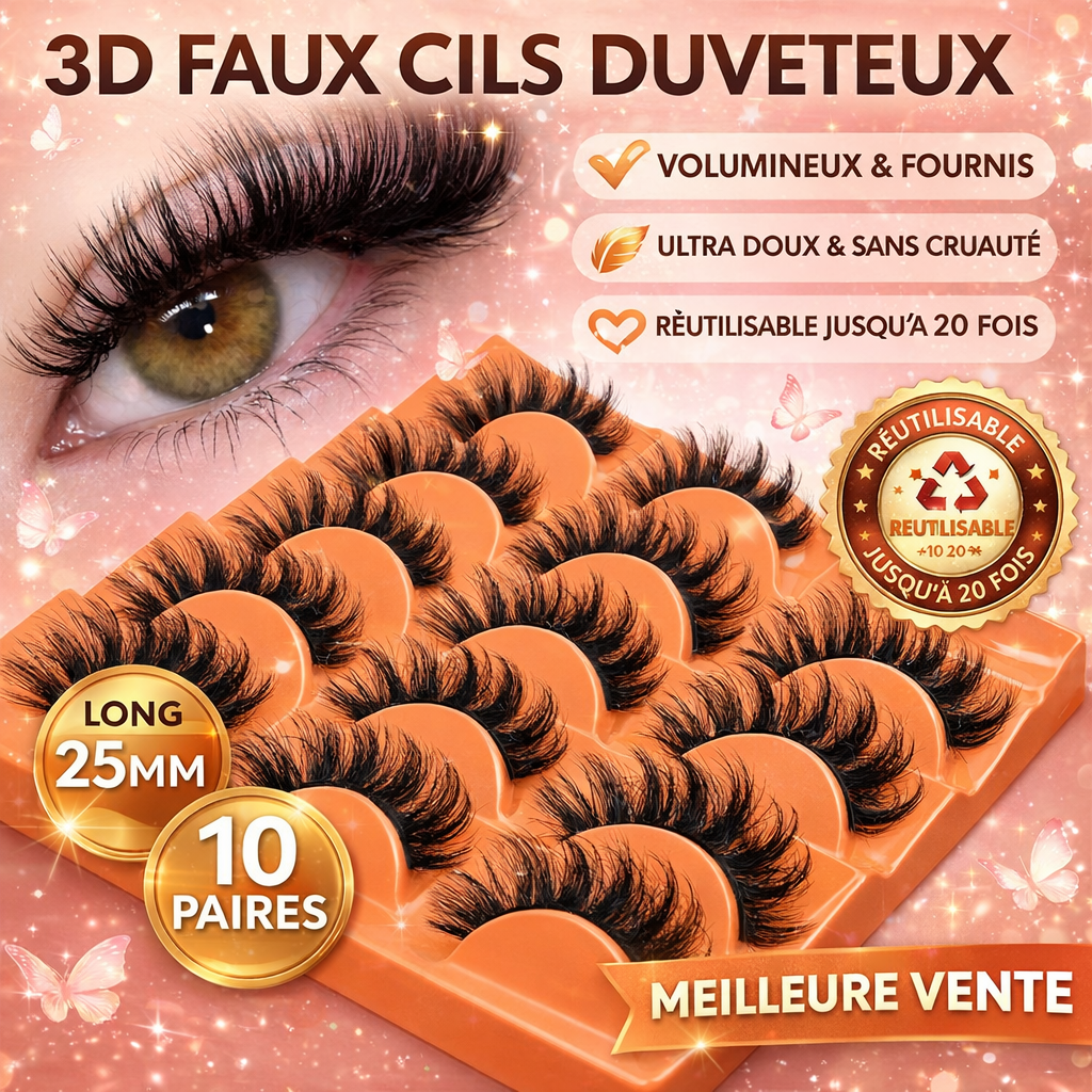 Faux Cils 3D Ultra Duveteux – Volume Intense & Regard Agrandi – Réutilisables