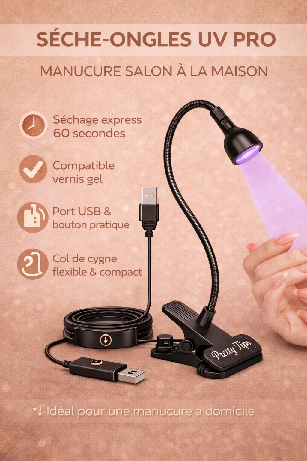 Sèche-Ongles UV LED Pretty Tips – Séchage Rapide & Résultat Salon à Domicile