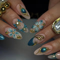 Faux Ongles Bleu Royal Bijou – Effet Haute Couture 3D Luxe