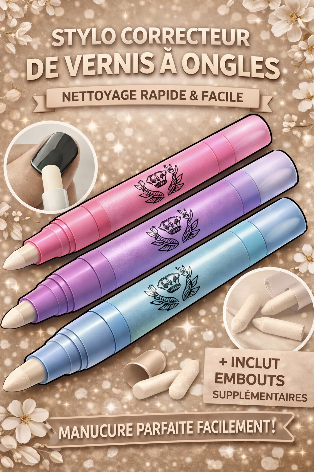 Stylo Correcteur de Vernis à Ongles – Manucure Parfaite en Quelques Secondes (3 Couleurs)